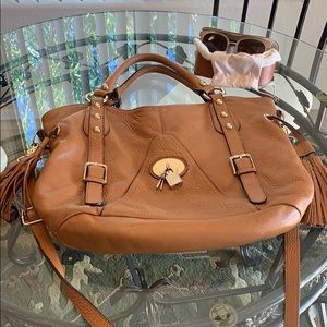 XL Leather Shoulder Bag W/Tassel & Lock Detail